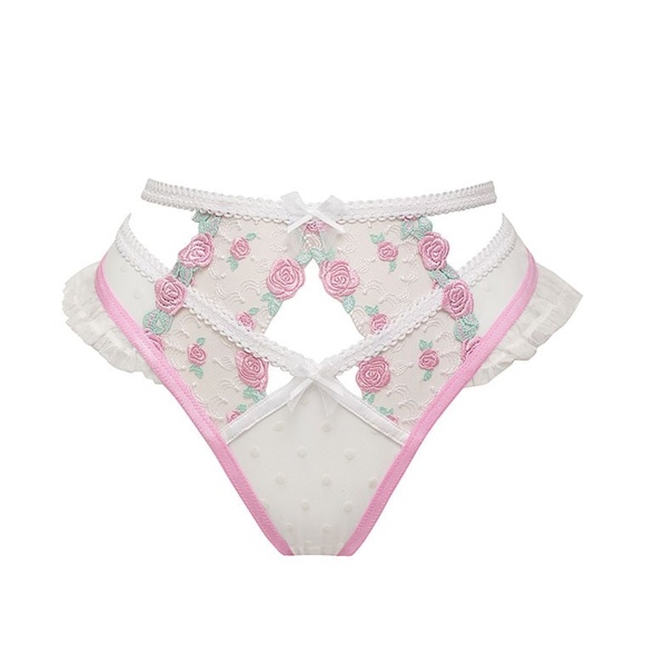 For Love And Lemons Pointelle Roses Panty Pink/White Small NEW - Picture 8 of 9